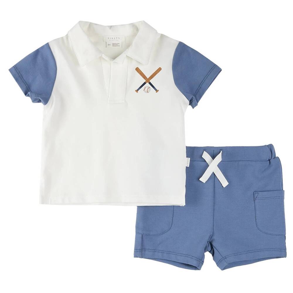 NEW PETIT LEM boy's baseball polo shirt set in blue